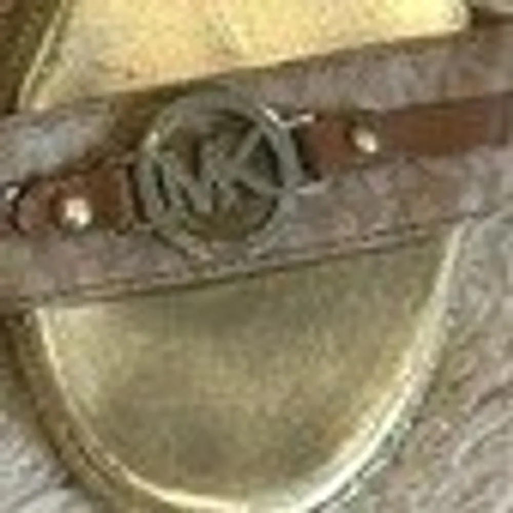 Michael Kors Gold Tan Monogram Espadrille Wedge Sandals MK Logo Buckle Strap